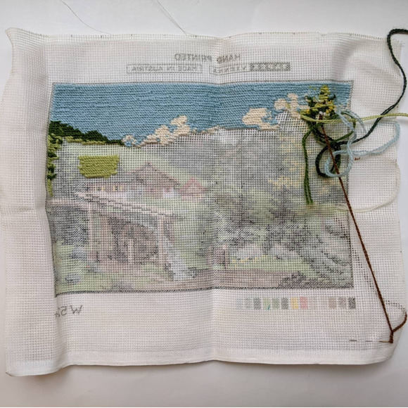 Vintage Tapex Vienna Canvas Needlepoint Kit Swiss Alps Cottage Forest Scene - Picture 3 of 10